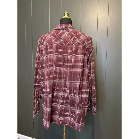 Sonoma Maroon Red White Flannel Plaid Button Down Women's XXL 2XL Plus Size - Picture 8 of 8